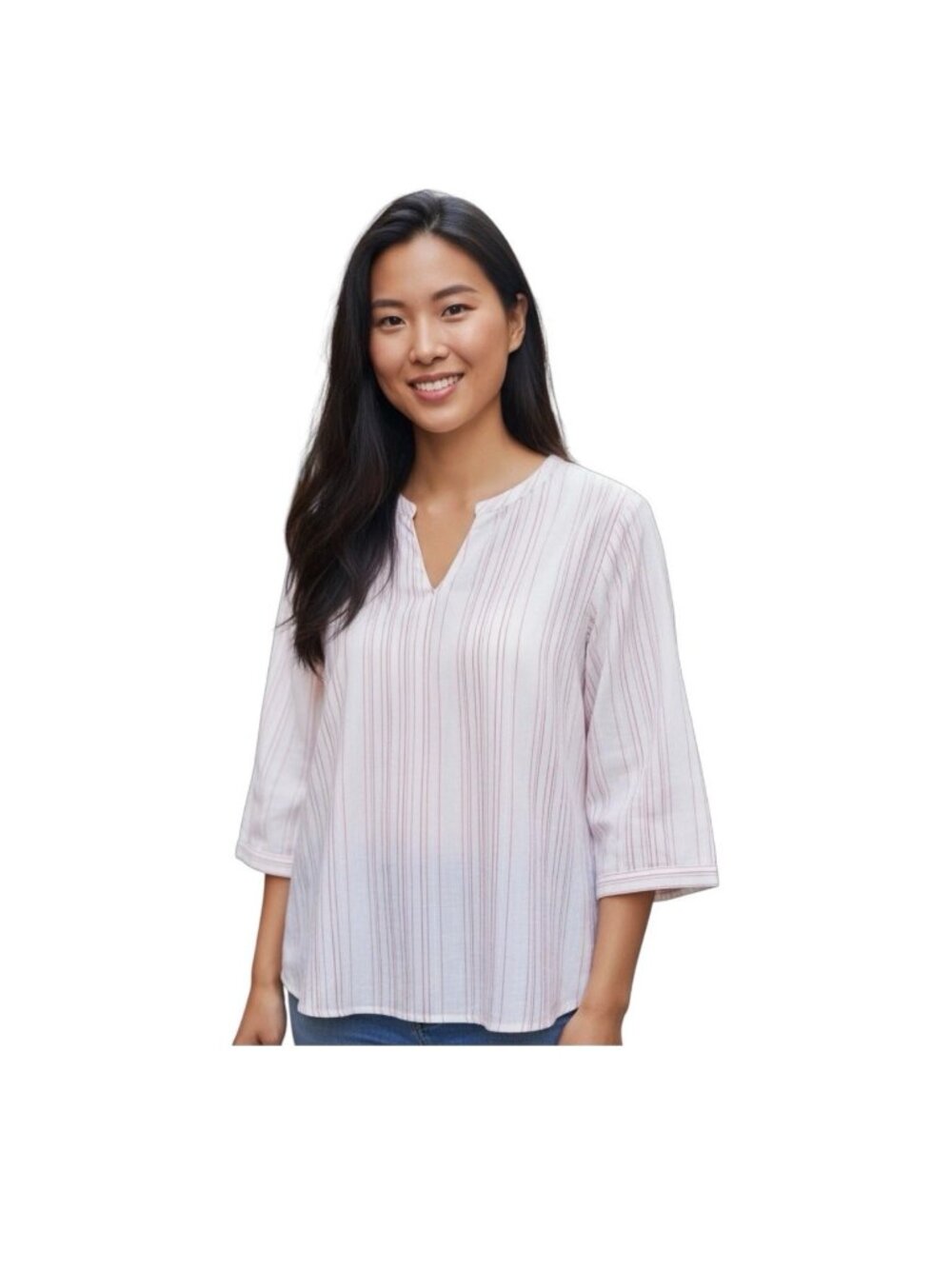 UNTUCKit Women Durfort Striped Blouse~Size 4~White/Peach Classic Cotton ~ L14 32
